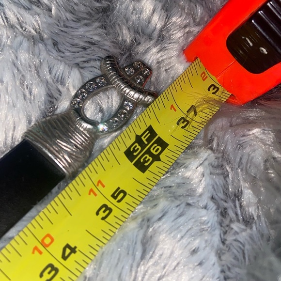 Chicos Adjustable black leather belt and silver buckle with rhinestones - Picture 14 of 16